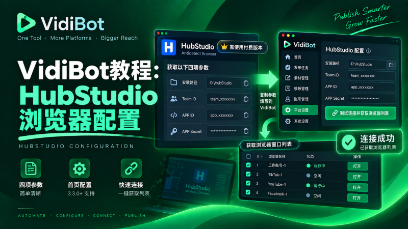 VidiBot教程：HubStudio浏览器的配置-VidiBot 跨平台分发引擎 | WxBot 微信自动化