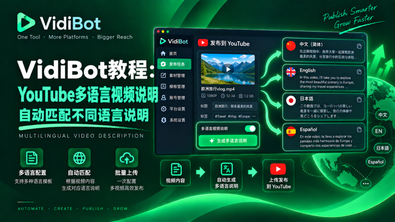 VidiBot教程：Youtube插入不同语言的视频说明-VidiBot 跨平台分发引擎 | WxBot 微信自动化