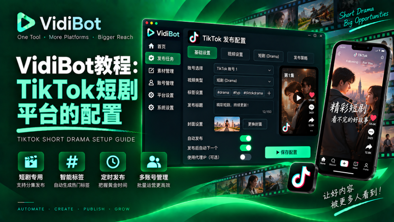 VidiBot教程：TikTok短剧平台的配置-VidiBot 跨平台分发引擎 | WxBot 微信自动化