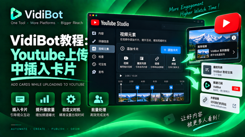 VidiBot教程：Youtube上传中插入视频卡片-VidiBot 跨平台分发引擎 | WxBot 微信自动化