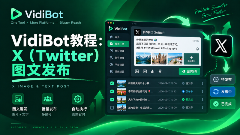 VidiBot教程：在推特（X）发图文内容-VidiBot 跨平台分发引擎 | WxBot 微信自动化